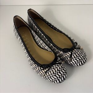 Talbots Black White Woven Ballet Shoes Flats Slip On Bow Classic Office Travel